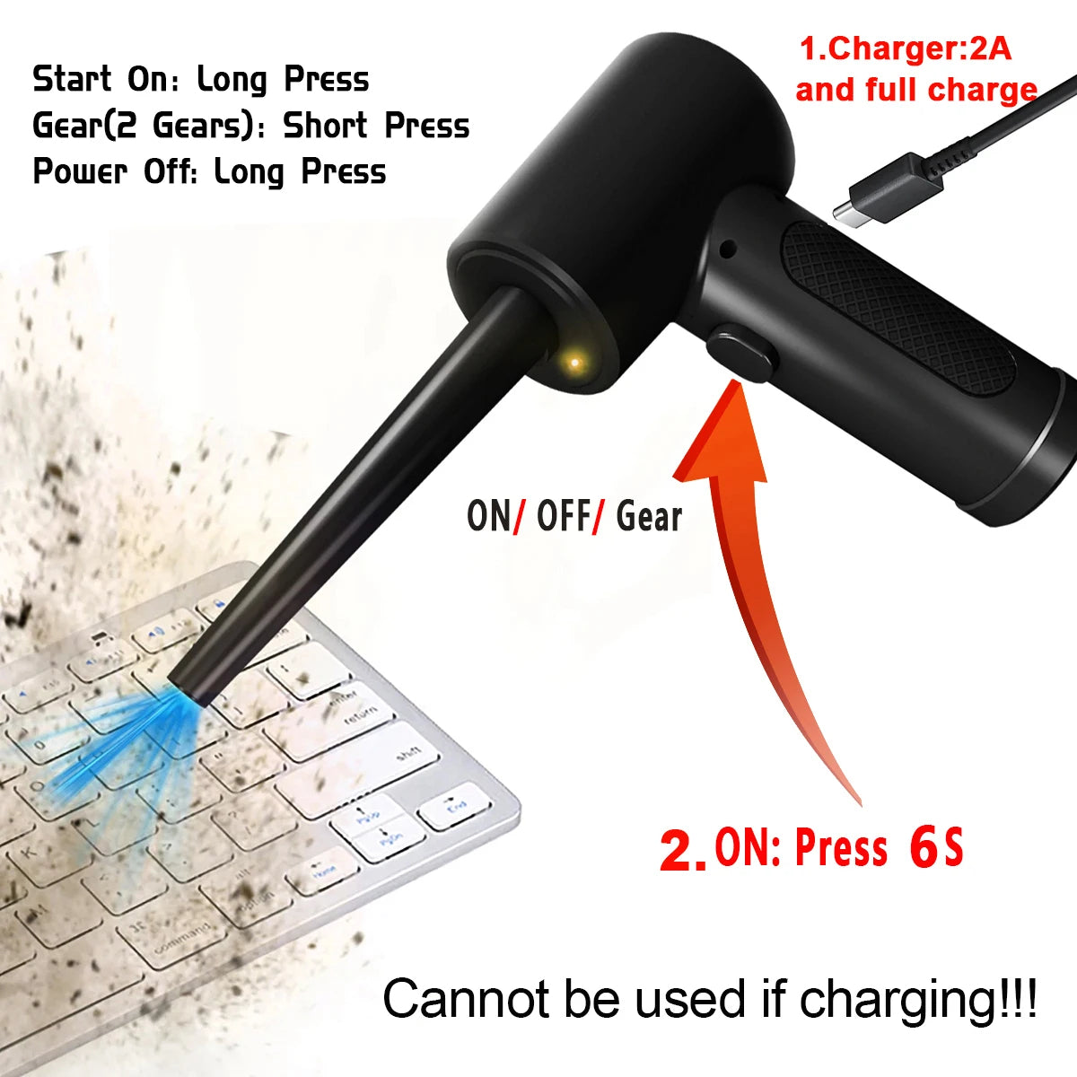 51000RPM Electric Wireless Air Duster – Type-C Rechargeable Compressed Air Blower for PC, Keyboard &amp; Electronics Cleaning (Battery Included, No Harmful Chemicals)