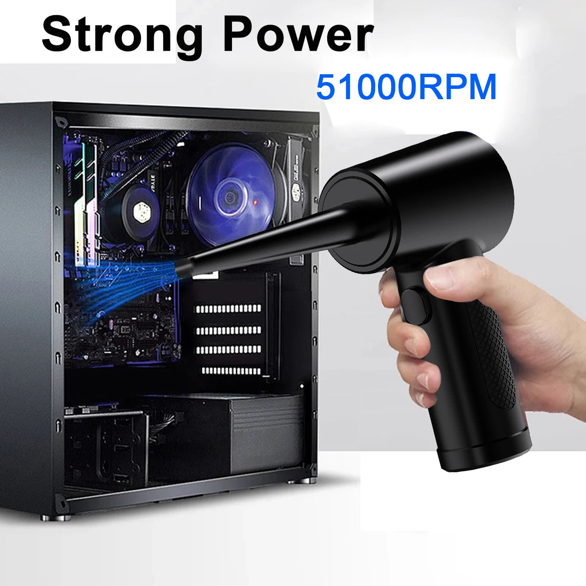 51000RPM Electric Wireless Air Duster – Type-C Rechargeable Compressed Air Blower for PC, Keyboard &amp; Electronics Cleaning (Battery Included, No Harmful Chemicals)