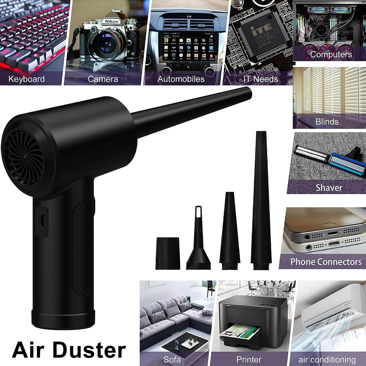 51000RPM Electric Wireless Air Duster – Type-C Rechargeable Compressed Air Blower for PC, Keyboard &amp; Electronics Cleaning (Battery Included, No Harmful Chemicals)